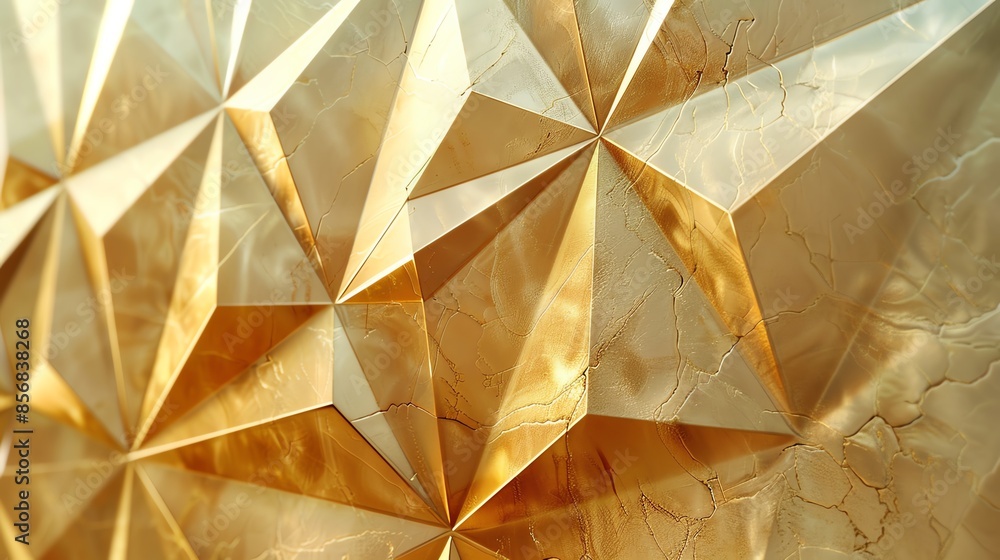 Aufkleber abstract geometric pattern featuring gold triangles and textured metallic surfaces with a luxurious 