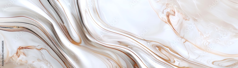 Poster Elegant abstract marble texture with fluid patterns in white, beige, and hints of brown, perfect for backgrounds or design elements.