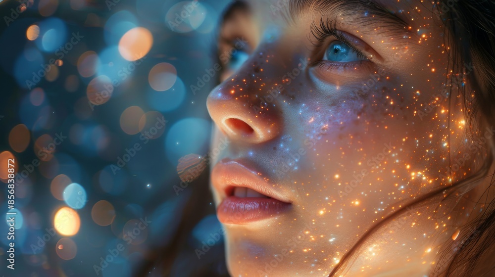 Poster close-up image with blurred sparkling bokeh lights creating a magical festive ambiance