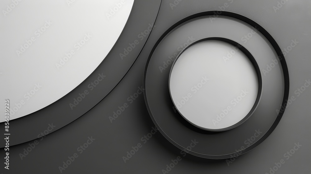 Poster abstract black and white circular design - a minimalist design with black circles on a dark gray bac