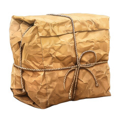 Obraz premium Crumpled Paper Package Tied With Rope solated on transparent background.