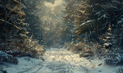 Snowy path through a forest