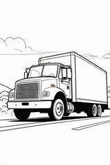 Box truck Kids/ adults coloring page book art, line art illustration