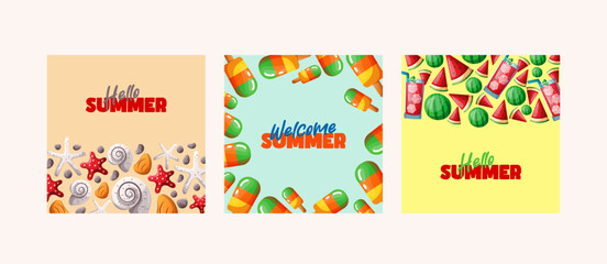 summer doodle card design set