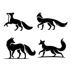 standing fox silhouette set ,Simple  fox illustration