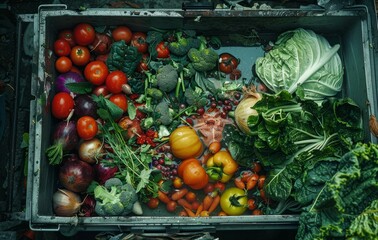 Wasted vegetables, fresh vegetables thrown into the trash
