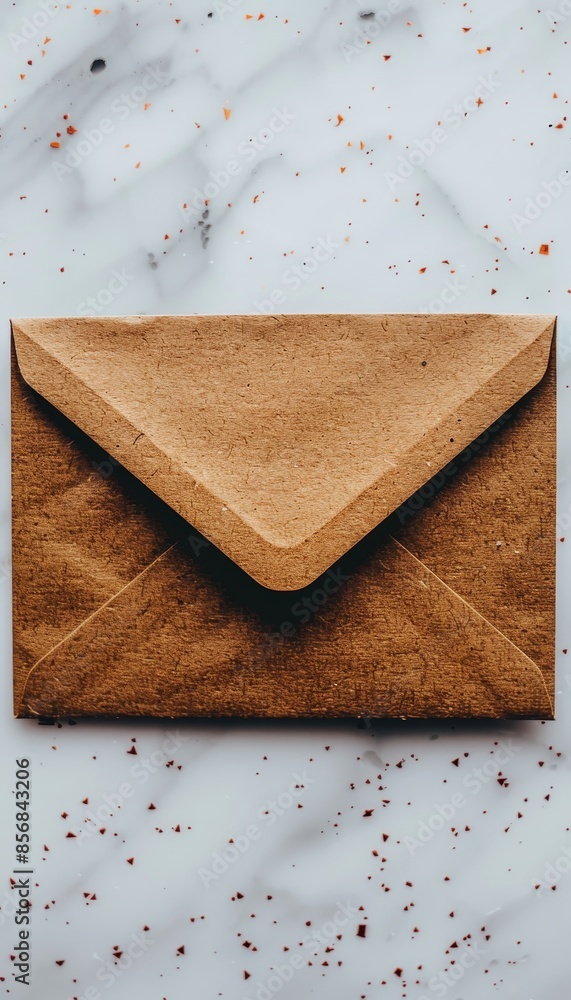 Poster minimalist brown envelope on white table with subtle shadow for elegant presentation