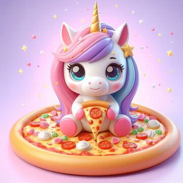 cute unicorn pizza cartoon 3d Generative AI

