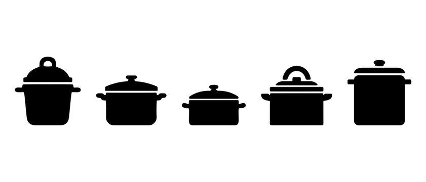 Kitchen utensils pots silhouette black filled vector Illustration icon