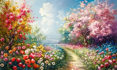 Spring garden with flowers