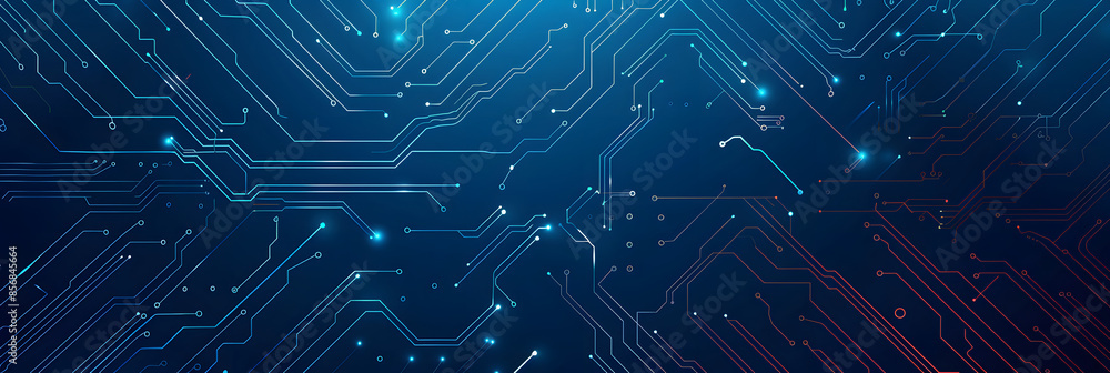 Aufkleber abstract digital circuit board on technology blue background. circuit connected lines and dots on ab