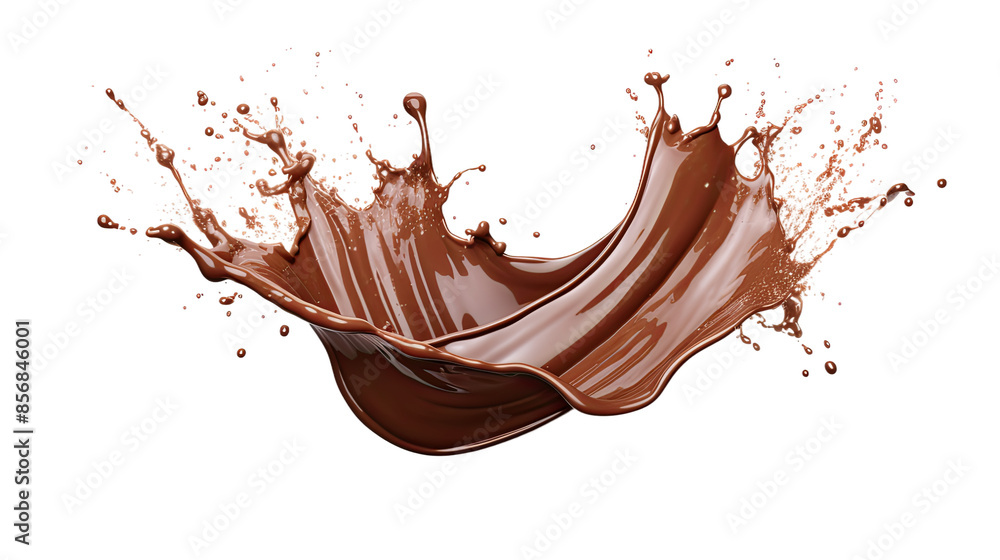 Wall mural delicious chocolate splash isolated on white background - 3d render of cocoa splashing in flat lay c