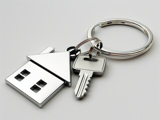 Metal keychain with a house design, ideal for use as a novelty gift or personal item