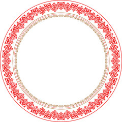 Vector red gold Kazakh national round pattern, frame template, ornaments. Ethnic ornament, frame template peoples of Asia, Kazakhs, Kirghiz, Kalmyks, Mongols,Turkmens.  For sandblasting and ceramics 