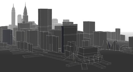 Obraz premium modern city panorama 3d illustration