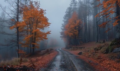 Obraz premium Misty autumn forest