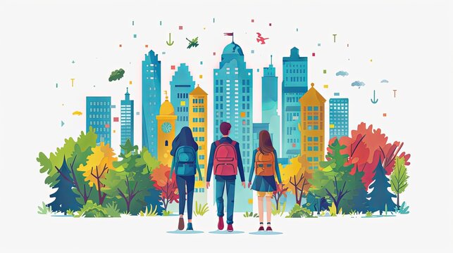 Internal and vocational education, educational tourism concept, Business coach, student group, education abroad. set flat vector modern illustration