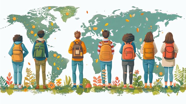 Internal and vocational education, educational tourism concept, Business coach, student group, education abroad. set flat vector modern illustration