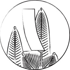 筆書き円形花札　睦月　松　赤短　1月　松に赤短