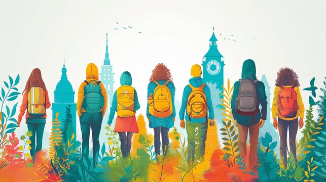 Internal and vocational education, educational tourism concept, Business coach, student group, education abroad. set flat vector modern illustration