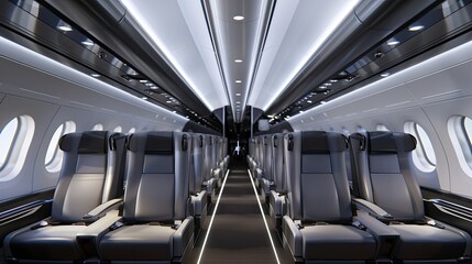 Fototapeta premium Aisle of Luxury: Private Jet Interior With Elegant Seating