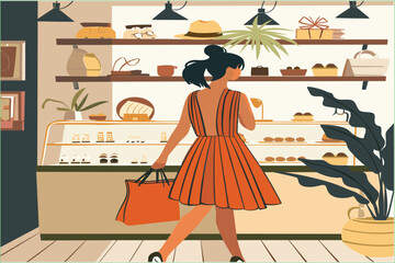  Lat logo of vector set of shopping girls and bag illustration. vector illustration of a woman shopping in a boutique. Isometric illustration of women shopping for clothes, shoes and accessories.