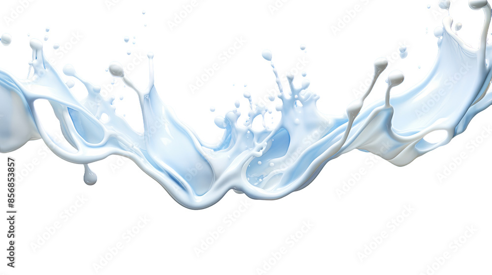 Wall mural milky flow and splash isolated on blue - top view digital art 3d render with transparent background 