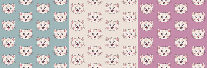 Cat seamless pattern. Kawaii pattern for cat day. Cat faces pattern