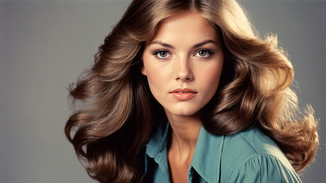 Portrait of a beautiful female model in the 1970s