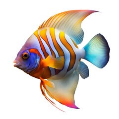 Tropical Fish: A colorful tropical fish in mid-swim, on a transparent background.