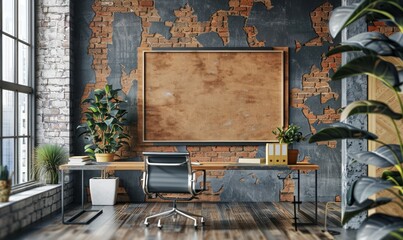 Industrial office with an empty bulletin board