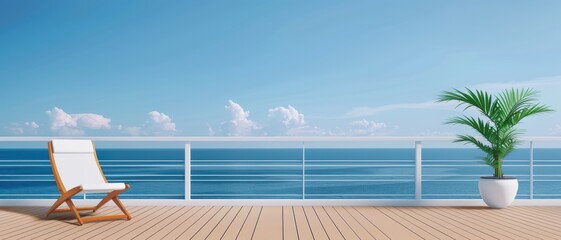 Fototapeta premium Cruise ship deck with ocean view, relaxing atmosphere, sunny day,