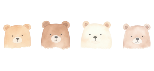 PNG Cute tiny 5 bear heads divider watercolour illustration mammal animal white background.