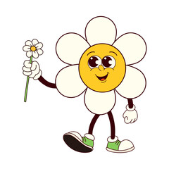 Groovy daisy character with flower