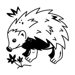 Latest doodle icon of a porcupine sniffing flower