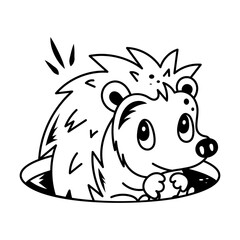 A doodle style icon of cute hiding porcupine