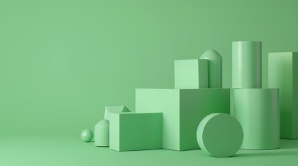 A collection of green geometric shapes.