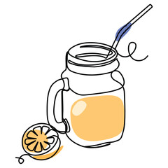 orange juice single line illustration, continuous line vector illustration, colored