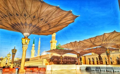 Medina, Saudi Arabia on March 2, 2024. Point of view of an Umrah or Hajj pilgrim walking in the...