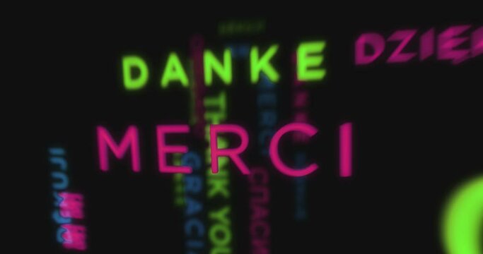 Thank You kinetic text abstract concept loop animated. Thanks in different languages word typography seamless looping 3d animation.