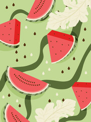 Seamless Pattern watermelon slice. Summer background green color with watermelon slices
