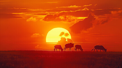 Naklejka premium silhouette of African wildlives in sunset 