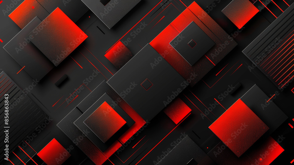 Poster sleek black and red geometric elements in abstract vector background