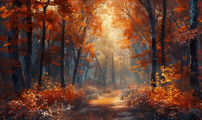 Autumn forest with light