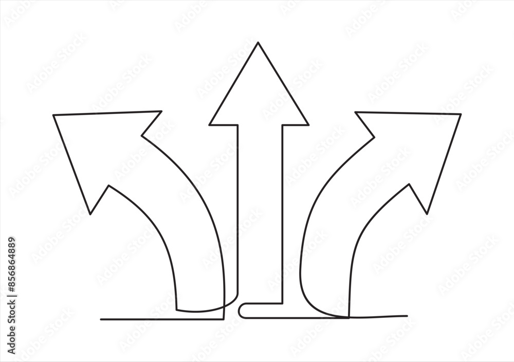 Poster three arrows one line drawing vector. three black arrows continuous line drawing vector. three arrow