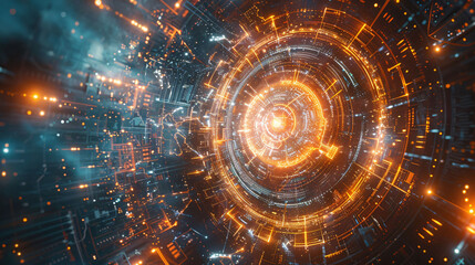Obraz premium Digital Fractal Burst with Geometric Patterns and Light Effects