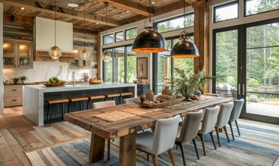 Rustic dining room with a blank placemat