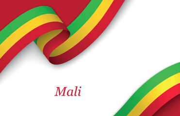 Ribbon with fllag of Mali on white background