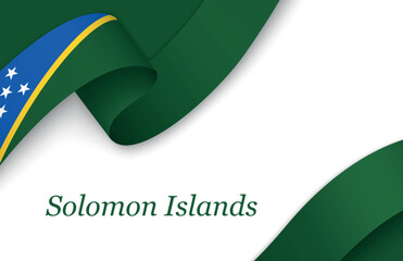 Ribbon with fllag of Solomon Islands on white background