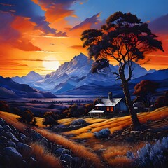 sunset over the mountains